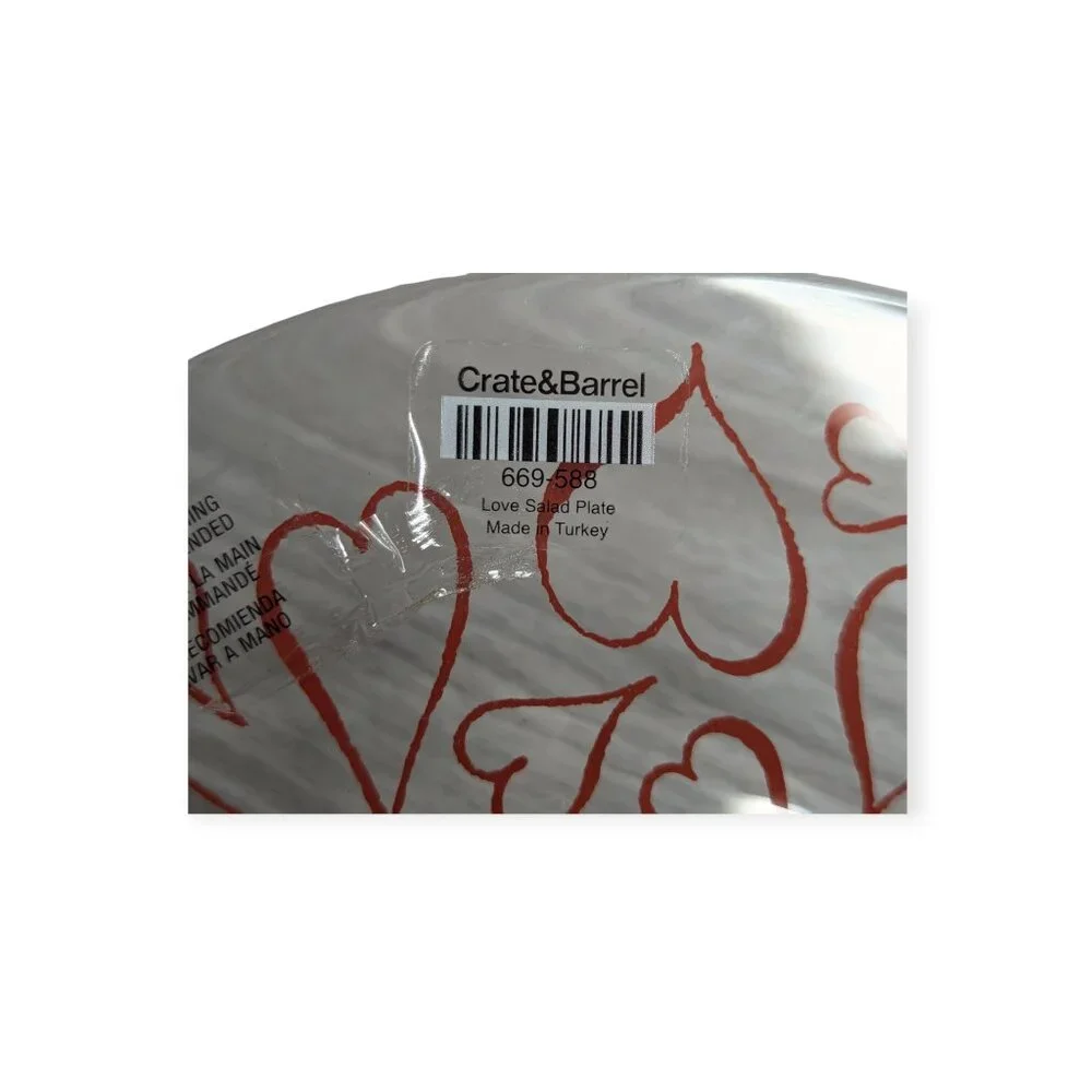 Crate&Barrel Heart Salad Glass Plates 669-588 Set of 8 NWT